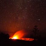 Glow above the Halema'uma'u crater as seen at night from the Jaggar museum in the Hawaii Volcanoes National Park