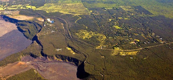 Volcano village and hawaii volcanoes nationl park aerial