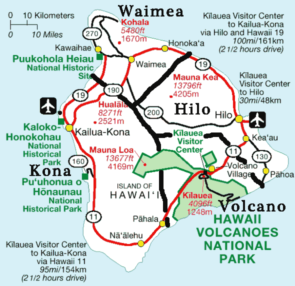 Big Island Districts Kona, Hilo, Volcano and Waimea