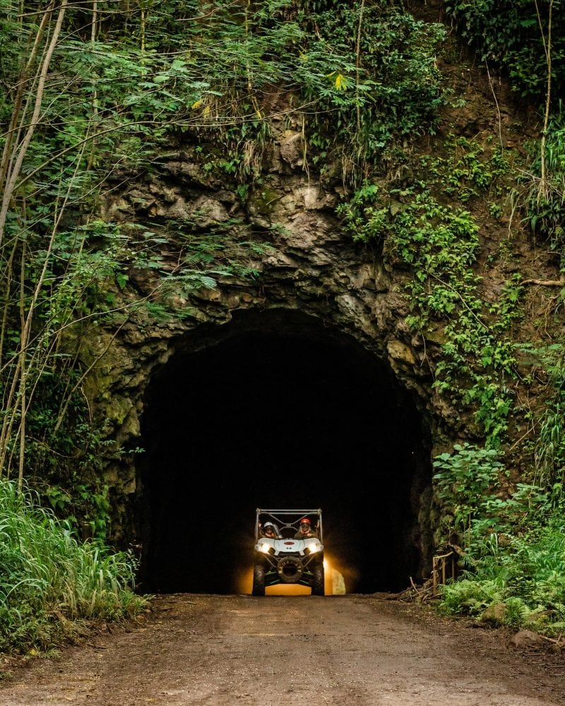ATV driving through tunnel on Kauaʻi