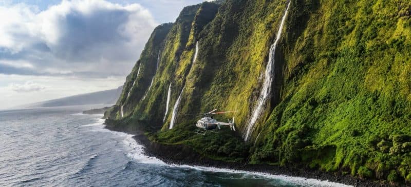 helicopter flying along the Kohala coast