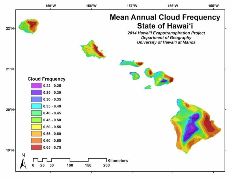 Mean annual cloud frequency for the state of Hawaiʻi