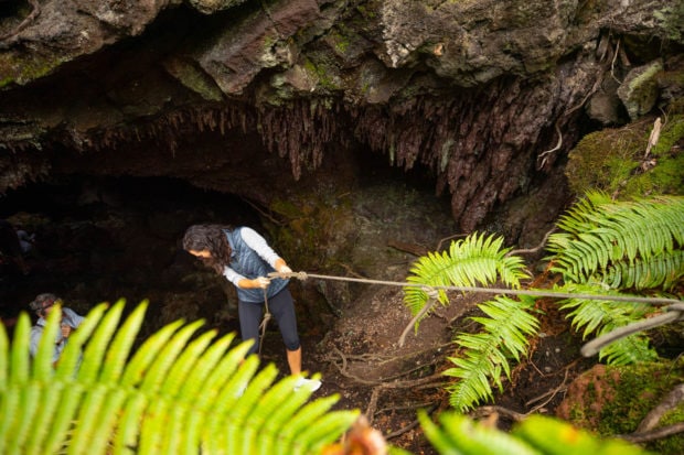 climb down into lava tube