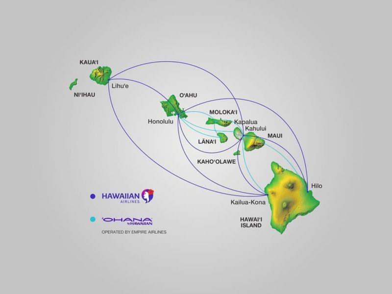 interisland flights, route map, hawaiian airlines, empire airlines, ohana by hawaiian, route map, hawaii