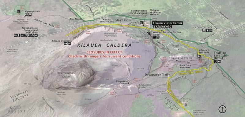 mappa per i visitatori del Parco Nazionale dei Vulcani delle Hawaii