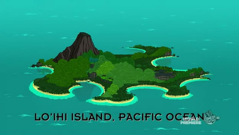 The island of Loihi, as it appeared in Season 7 Episode 2 of Futurama
