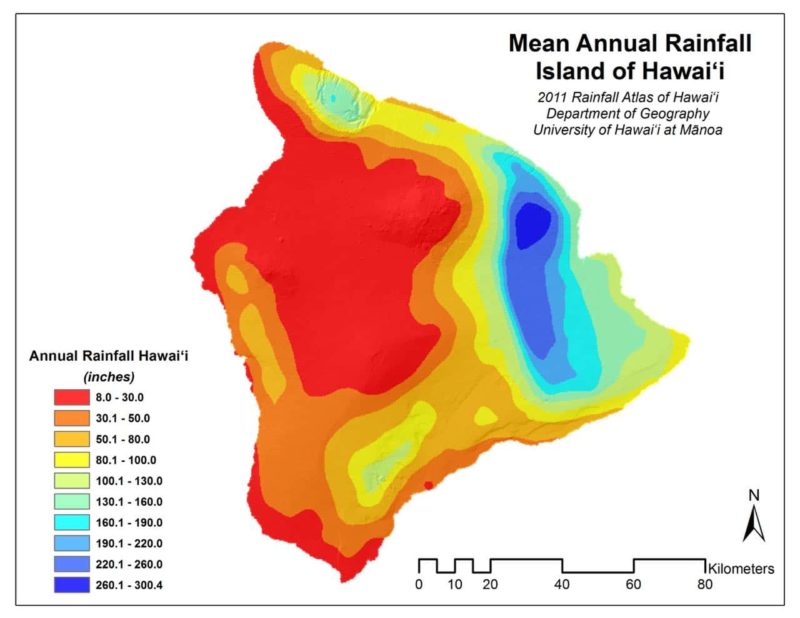 mean rainfall map for hawaii