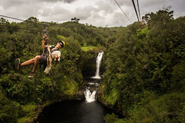 zipline over waterfall