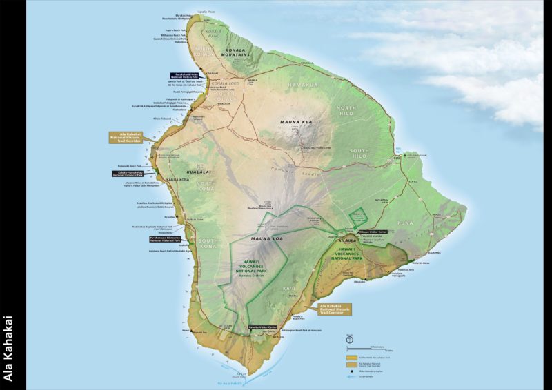 Ala Kahakai, big island, national historic trail, hawaii, map