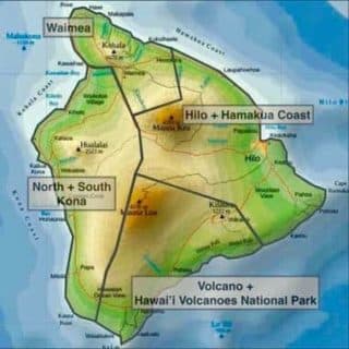 Map of the Big Island, island of hawai'i, districts county of Hawai'i