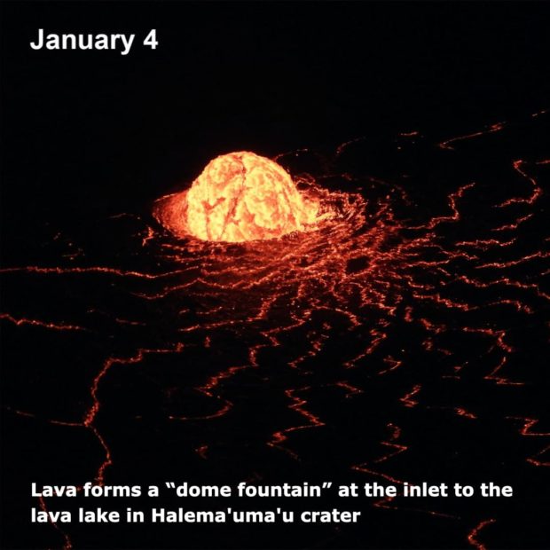 Dome fountain in Halemaʻumaʻu crater lake