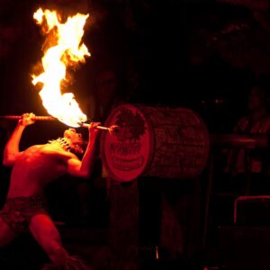 Fire eating performance at the Drums of the Pacific Luau