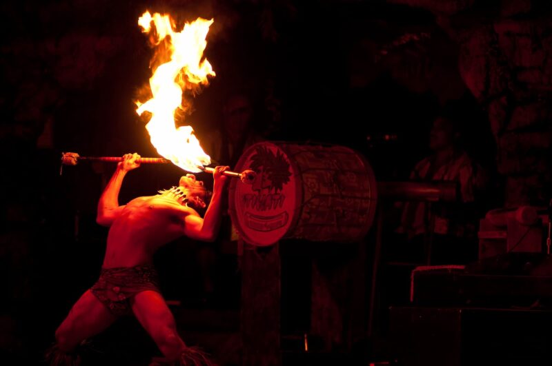 Fire eating performance at the Drums of the Pacific Luau