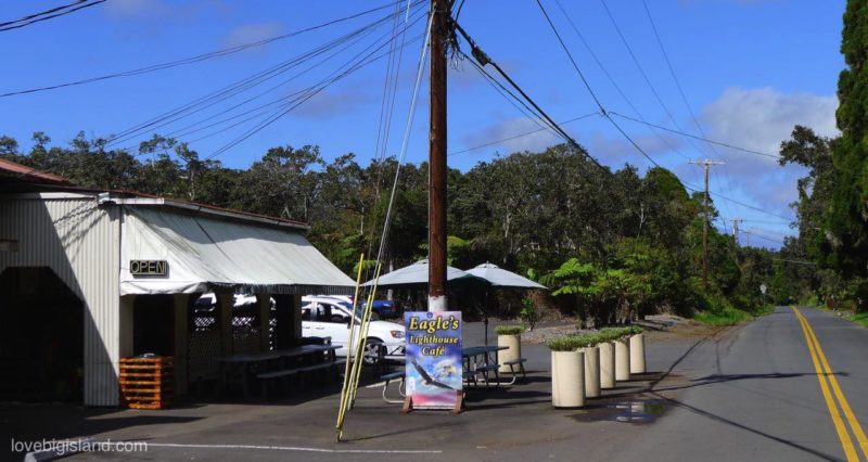 Eagle's lighthouse cafe is easy to miss if you don't know what you are looking for. They have fantastic sandwiches to bring for lunch in the hawaii volcanoes national park!