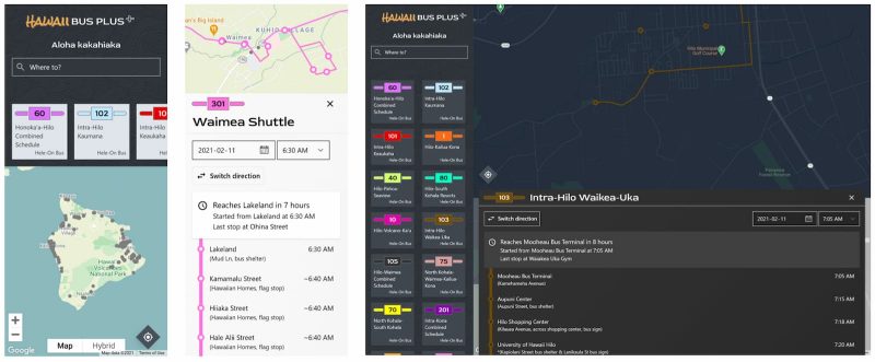 Hawaii Bus Plus app examples