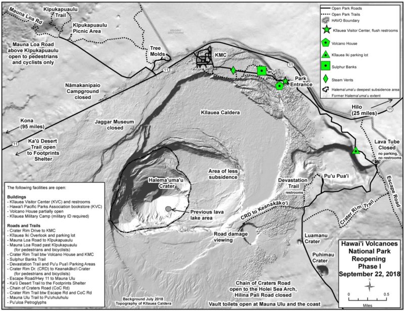 hawaii volcanoes national park, reopening, map