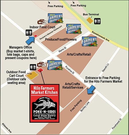 map of Hilo Farmers Market (Big Island, Hawaii)