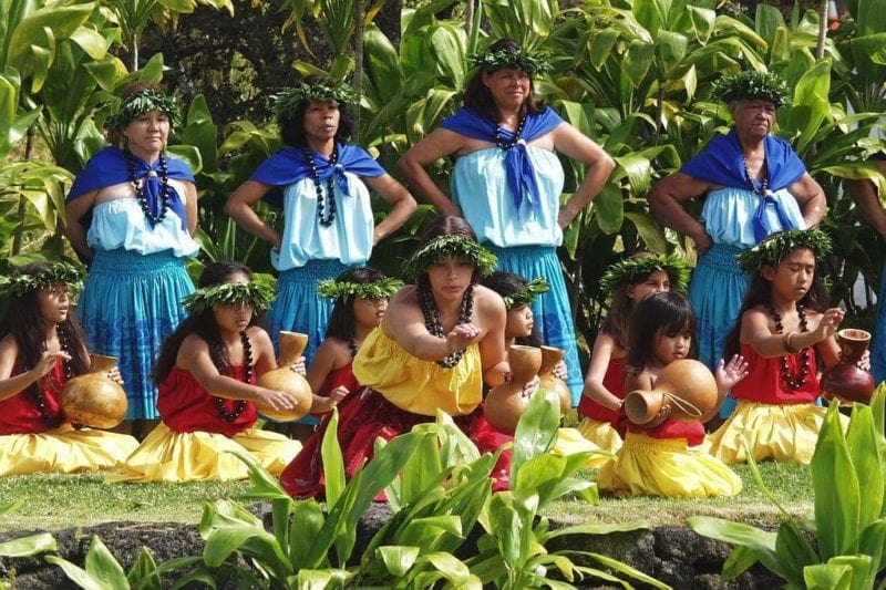 Hula kahiko performance at the pā hula in Hawaii Volcanoes National Park. Image credit: Ron Ardis under a CC-2.0 license.