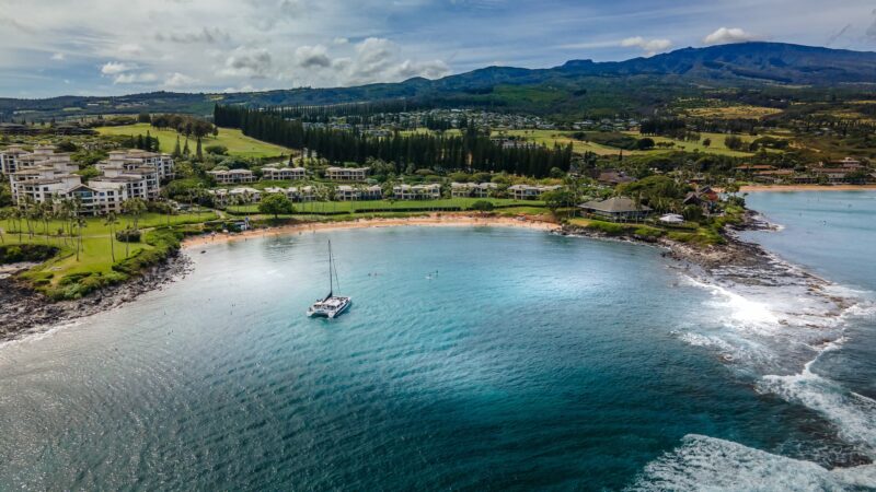 Aerial footage of Onolea Bay and Beach on Maui