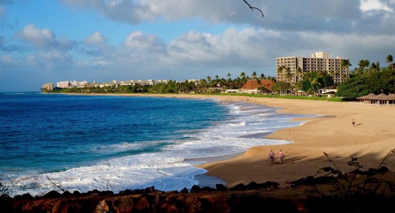 The white-sand beach fronting Kaanapali