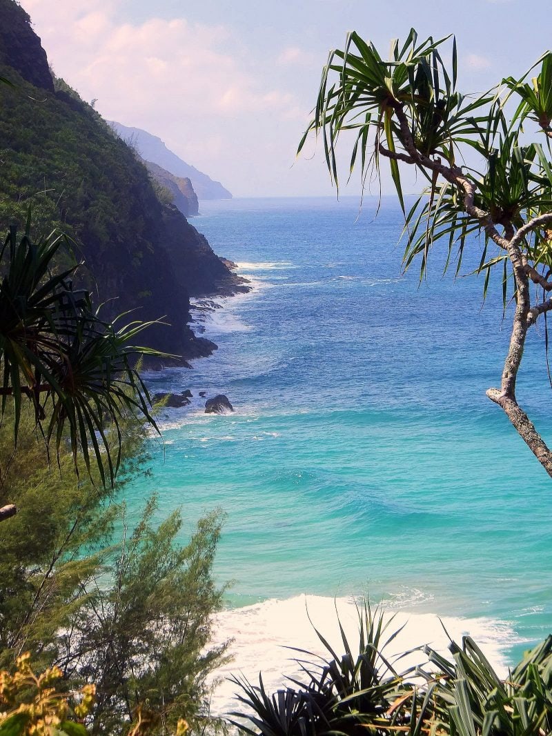 view of the Kauaʻi coastline from along the Kalalau trail