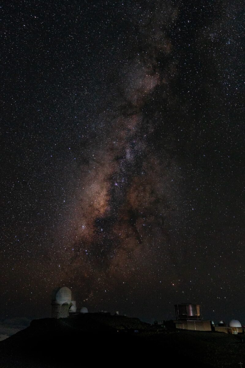 A beautiful view of the Milky Way over the observatory at the Haleakala summit