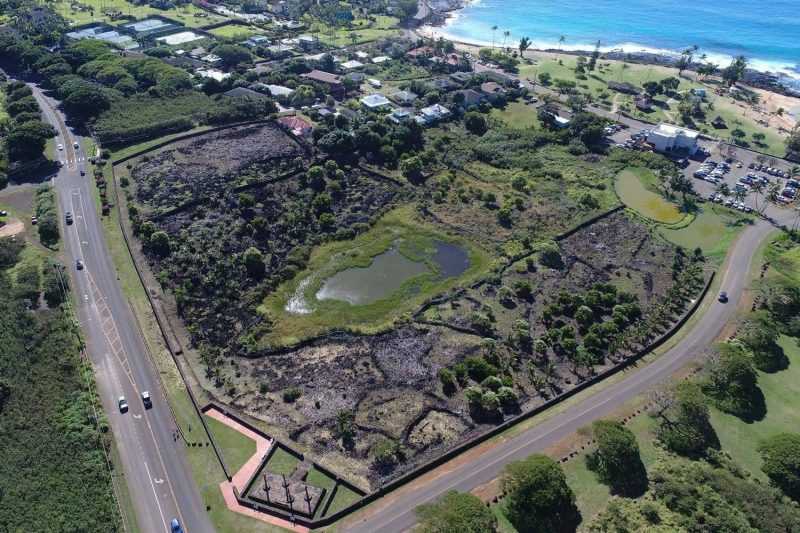 Aerial view of the Kāneiolouma Heiau 