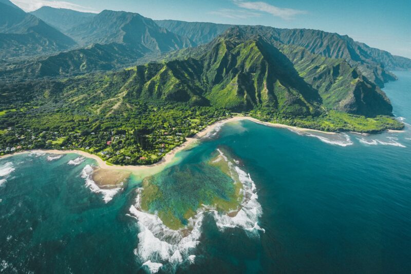 Kauaʻi coastline from the sky