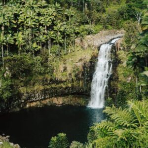 An aerial view of Kulaniapia Falls on Hilo, Hawaii