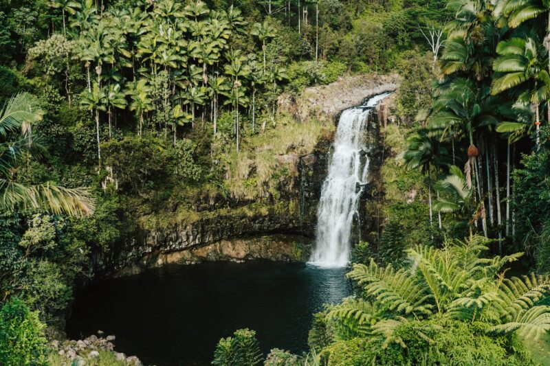 An aerial view of Kulaniapia Falls on Hilo, Hawaii