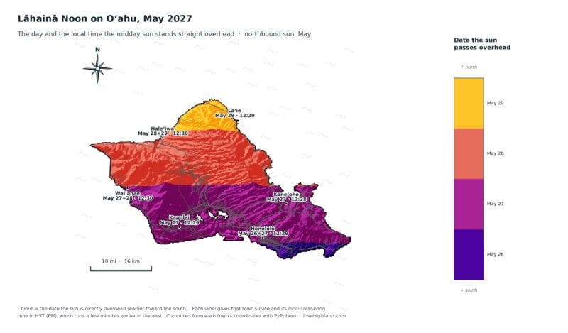 Oʻahu Lāhainā Noon dates and times, May 2027