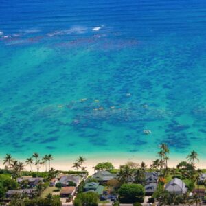 lanikai beach from above with kayaks