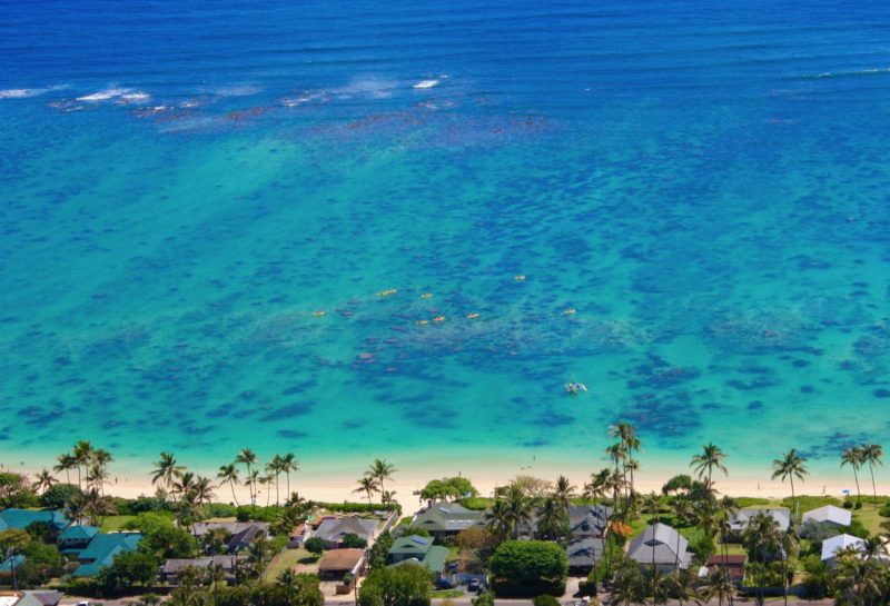 lanikai beach from above with kayaks