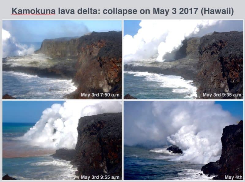 lava bench collapse, may 2017, hawaii, big island, kamokuna, kilauea, USGS
