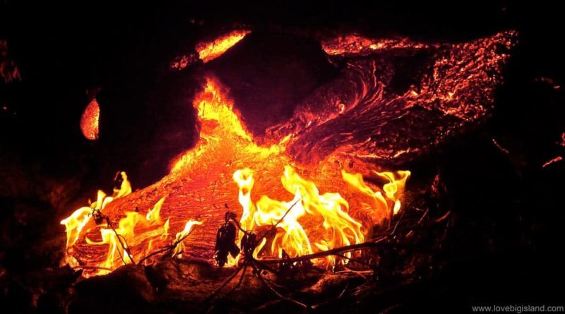 Lava slowly burning its way to the ocean in Kalapana