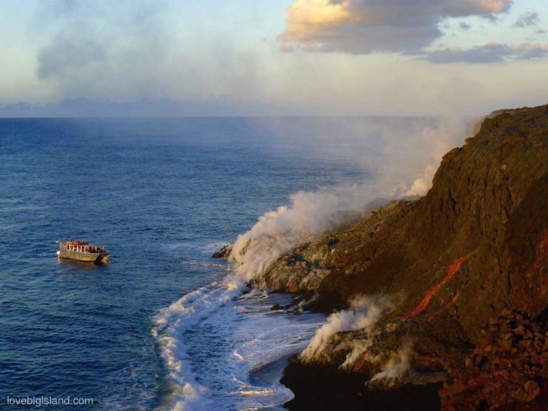 lava viewing, 61g, big island, kamukona, lava boat tour, lava boat, lava ocean entry lava boat tour sees lava flowing into the ocean at the Big Island of Hawaii
