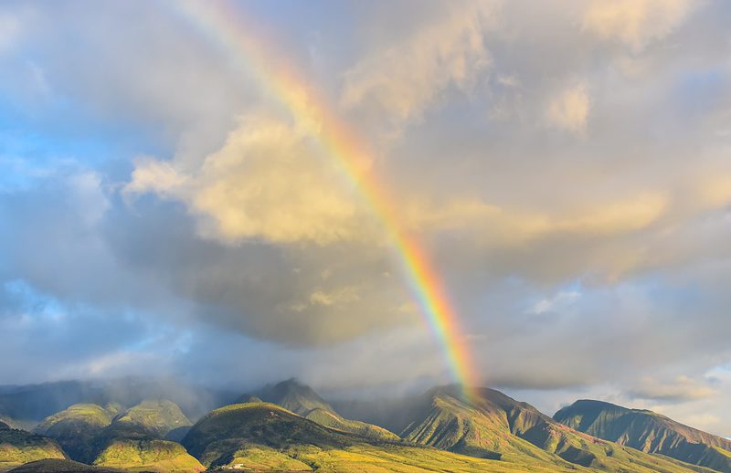 rainbow over maui mountainside