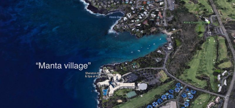 location of the 'manta village' manta ray dive site on the big island, hawaii