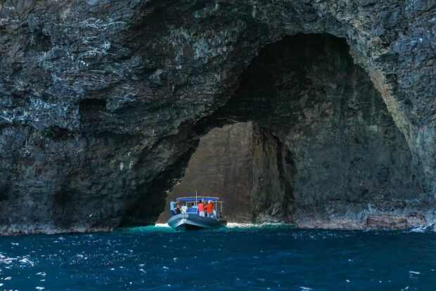 Explore ancient lava tubes that have eroded into sea caves. Image: Holoholo Charters.