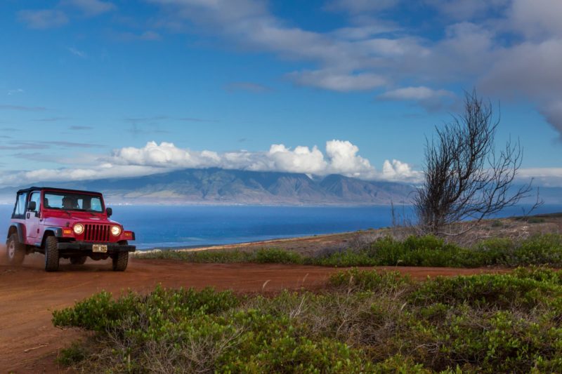  Jeep drives along dirt road of North Lanai 