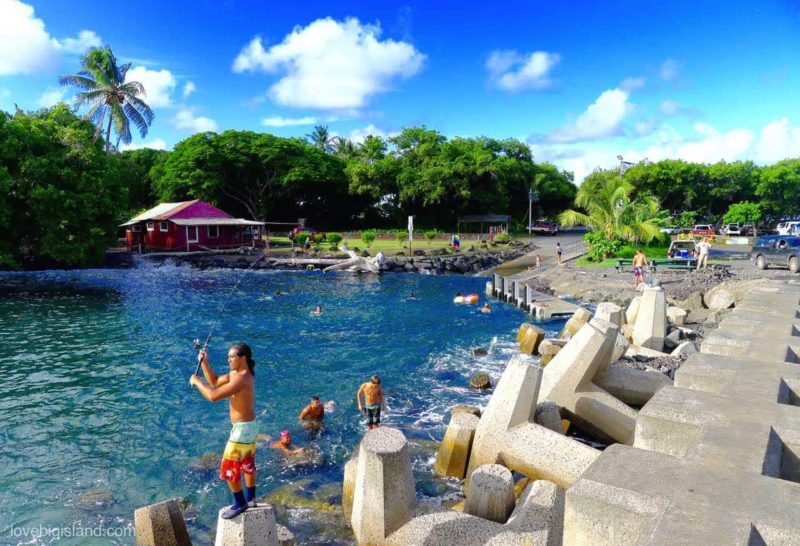 pohoiki, pier, big island, boat ramp, guy fishing