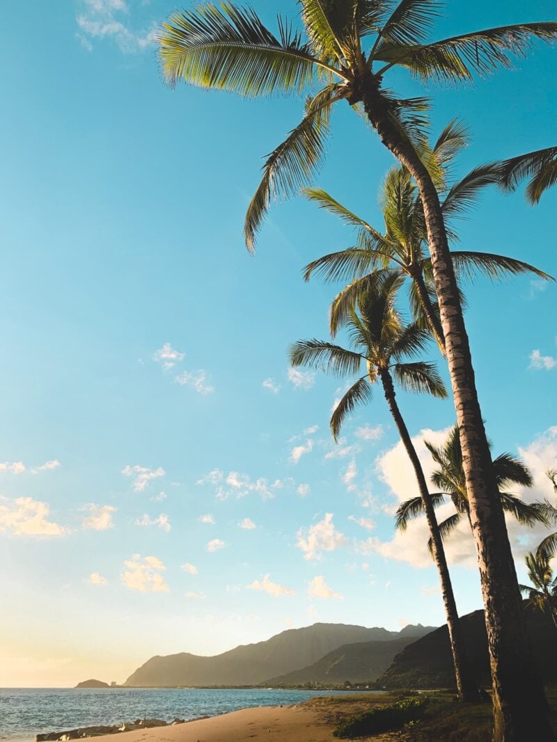 Golden hour, just before the sun sets off Māʻili Beach Park on the west Oʻahu coast