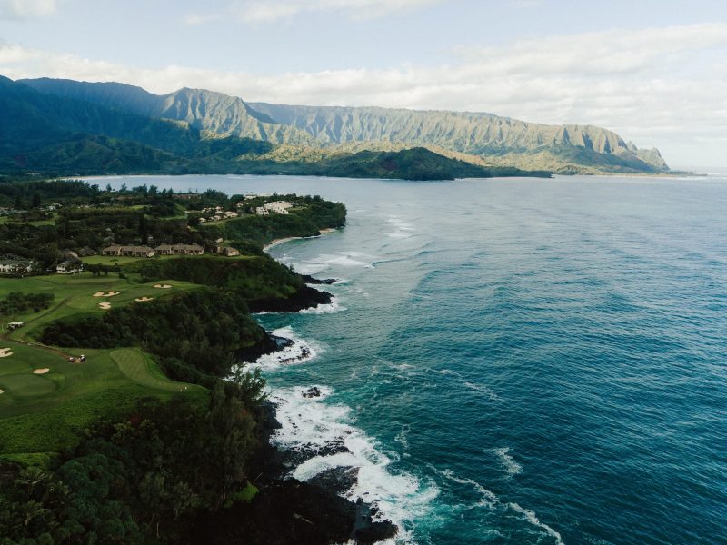 Aerial view of the Princeville coastline