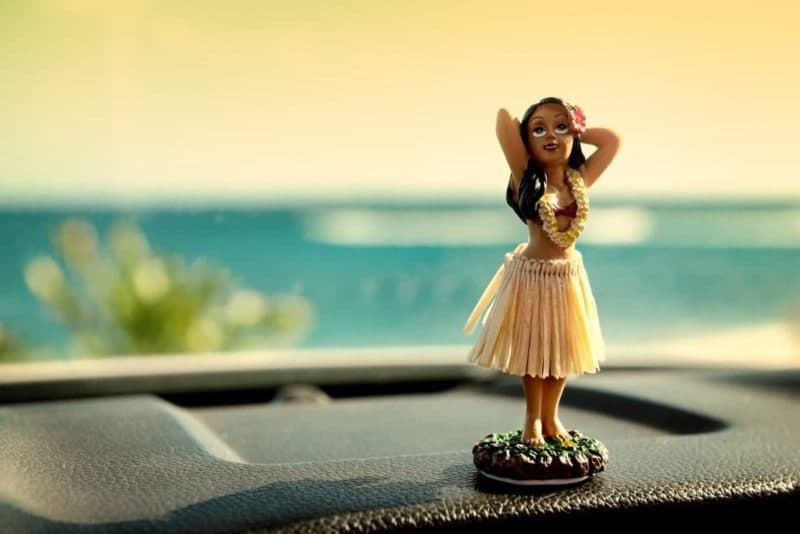 rental car, hula dancer, dashboard, hawaii island