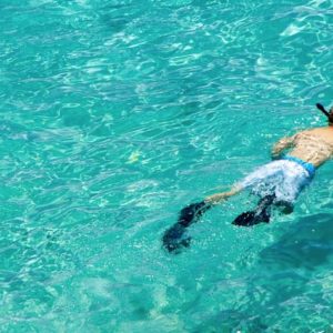 Persons snorkeling as seen from above