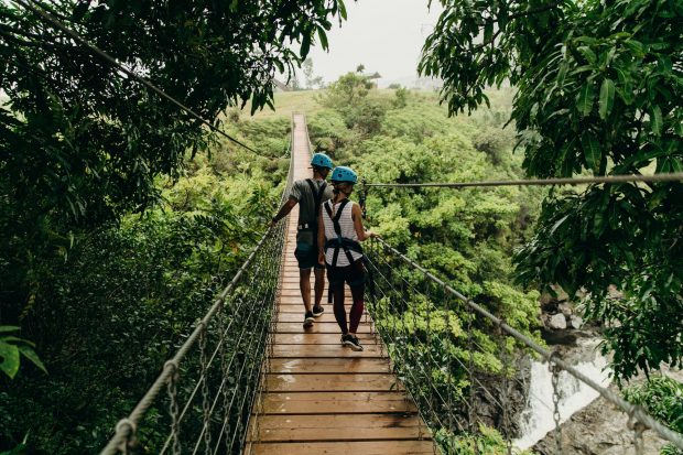 Suspension Bridge over a river gorge, Umauma falls