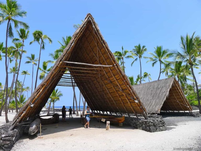 Reconstructed Halau (A-framed large structure) shelter for canoes
