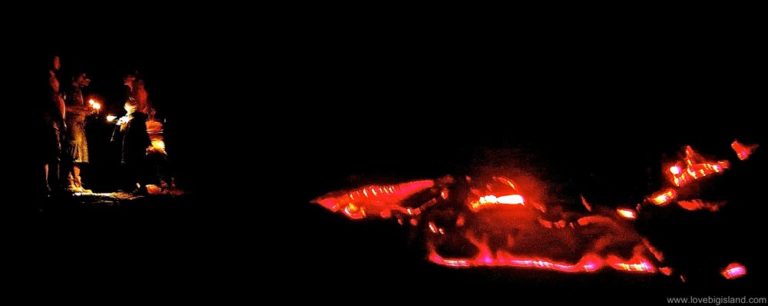 lava viewing, big island, lava tour, lava hike Lava flow visit at night