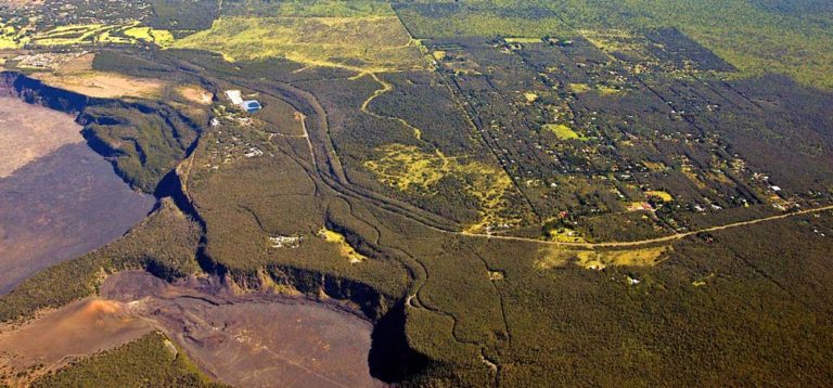Volcano village and hawaii volcanoes nationl park aerial