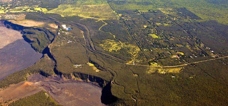 Volcano village and hawaii volcanoes nationl park aerial